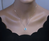 Heart Blue Paraiba Tourmaline Necklace double halo Heart Halo Blue Gemstone Pendant Jewelry #256