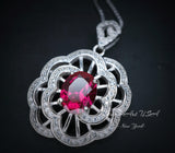 Gemstone Peony Red Ruby Necklace , 2.1 CT Red Ruby Pendant , Large White Gold plated Sterling Silver Flower #761