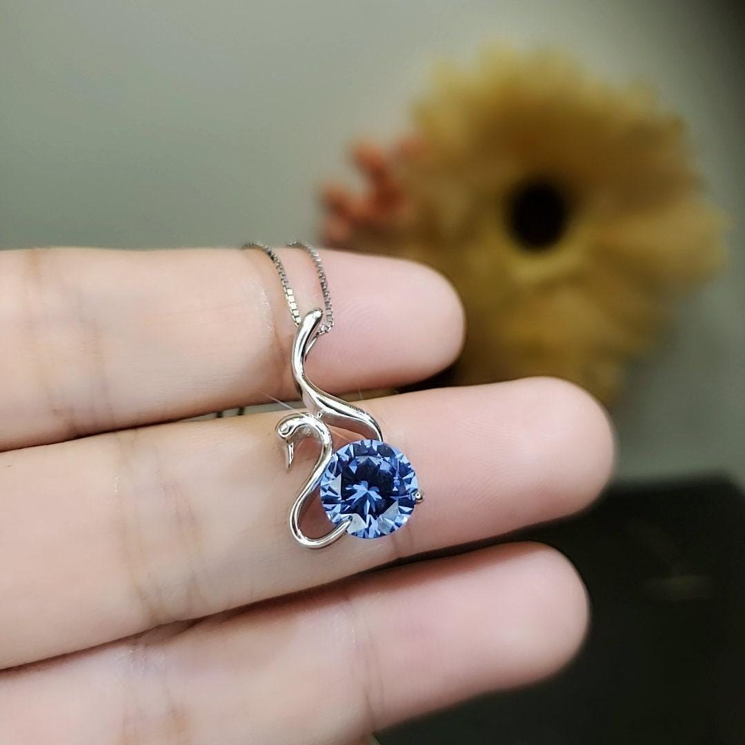 Tanzanite Necklace Sterling Silver Swan Pendant - December Birthstone - Simple Solitaire 18kgp - Tanzanite Jewelry #336