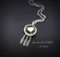 Large Green Peridot Necklace - 18KGP @ Sterling Silver - dreamcatcher Necklace - August Birthstone - Dream Catcher Peridot Pendant #690