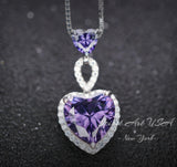 Genuine Amethyst Necklace - Double Heart Amethyst Jewelry - Full Sterling Silver Made February Birthstone Natural Gemstone Pendant #927