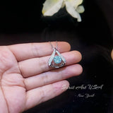 Protective Heart Aquamarine Necklace - Gemstone Fat Triangle Aquamarine Pendant 18KGP & Sterling Silver 2 Ct Round Cut Light Blue Stone #679