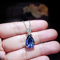 Large Teardrop Blue Sapphire Necklace - 18KGP Sterling Silver September Birthstone - Pear 7 CT Blue Sapphire Jewelry #794