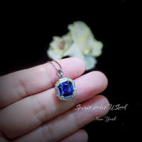 Solitaire Tanzanite Necklace - Deep Royal Blue Tanzanite Pendant - 18KGP @ Sterling Silver - December Birthstone - Square Scissor Cut #413