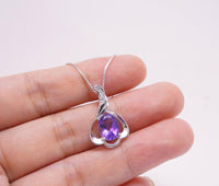 Genuine Amethyst Necklace - Sterling Silver Petal February Birthstone Natural Amethyst Jewelry #461