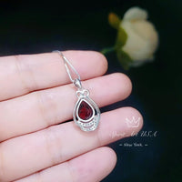 Teardrop Garnet Necklace - White Gold plated Sterling Silver - 2.75 CT Red Garnet Pendant - January Birthstone #438