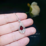 Teardrop Garnet Necklace - White Gold plated Sterling Silver - 2.75 CT Red Garnet Pendant - January Birthstone #438