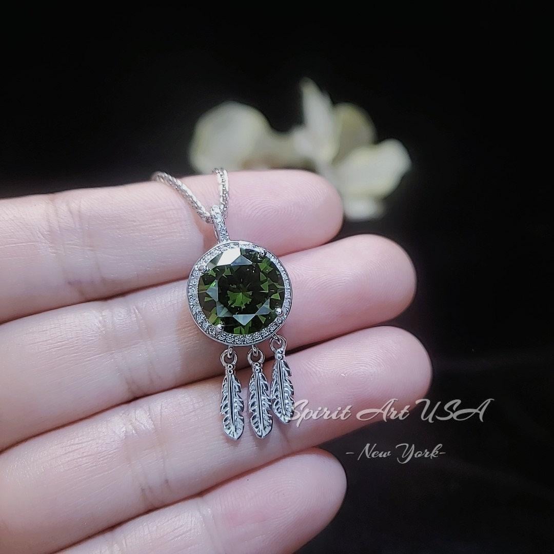 Large Green Peridot Necklace - 18KGP @ Sterling Silver - dreamcatcher Necklace - August Birthstone - Dream Catcher Peridot Pendant #690