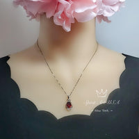 Teardrop Garnet Necklace - White Gold plated Sterling Silver - 2.75 CT Red Garnet Pendant - January Birthstone #438
