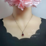 Teardrop Garnet Necklace - White Gold plated Sterling Silver - 2.75 CT Red Garnet Pendant - January Birthstone #438