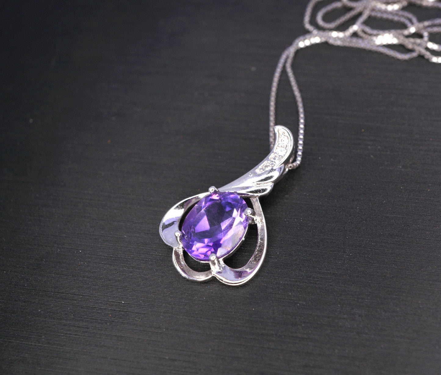 Genuine Amethyst Necklace - Sterling Silver Petal Flower Natural Amethyst Pendant February Birthstone Purple Gemstone Jewelry #461