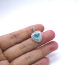Heart Blue Paraiba Tourmaline Necklace double halo Heart Halo Blue Gemstone Pendant Jewelry #256