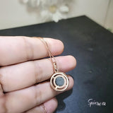Solitaire Black Onyx Necklace , Classic 4 CT Natural Genuine Onyx Pendant - 18KGP @ Sterling Silver - Black Gemstone Protective Stone #159