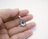 Double Halo Teardrop Emerald Necklace - 18kgp @ Sterling Silver - 1.2 CT Pear Cut Dainty Emerald Pendant #367
