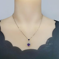 Genuine Amethyst Necklace - Double Heart Amethyst Jewelry - Full Sterling Silver Made February Birthstone Natural Gemstone Pendant #927