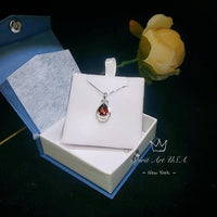 Teardrop Garnet Necklace - White Gold plated Sterling Silver - 2.75 CT Red Garnet Pendant - January Birthstone #438