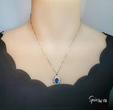 Royal Flower Blue Sapphire Necklace - Sterling Silver 3.5 CT Blue Sapphire Pendant - Large Diamond Flower Solitaire Blue Sapphire 1092