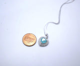 Heart Blue Paraiba Tourmaline Necklace double halo Heart Halo Blue Gemstone Pendant Jewelry #256
