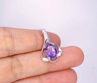 Genuine Amethyst Necklace - Sterling Silver Petal February Birthstone Natural Amethyst Jewelry #461