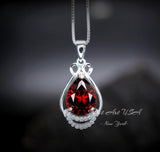 Teardrop Garnet Necklace - White Gold plated Sterling Silver - 2.75 CT Red Garnet Pendant - January Birthstone #438