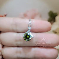 2.2 CT Green Peridot Necklace Gemstone Knot Pendant - Simple Bowknot Lab Created Deep Green Gemstone 18k @ Sterling Silver Minimalist 058