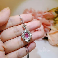 2 CT Pink Tourmaline Necklace - Royal Flower Pendant - Large Oval Fuchsia Gemstone Sterling Silver - 18KGP - Pink Tourmaline Pendant #663