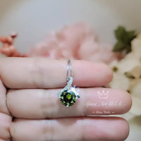 2.2 CT Green Peridot Necklace Gemstone Knot Pendant - Simple Bowknot Lab Created Deep Green Gemstone 18k @ Sterling Silver Minimalist 058