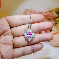 2 CT Pink Tourmaline Necklace - Royal Flower Pendant - Large Oval Fuchsia Gemstone Sterling Silver - 18KGP - Pink Tourmaline Pendant #663