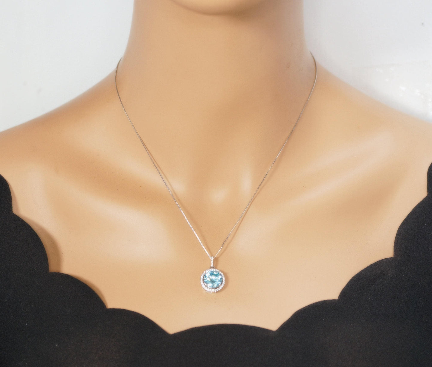 Aquamarine Necklace - Sterling Silver - Gemstone Halo - March Birthstone - Blue Aquamarine Pendant - 18kgp #481