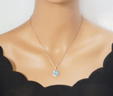 Aquamarine Necklace - Sterling Silver - Gemstone Halo - March Birthstone - Blue Aquamarine Pendant - 18kgp #481