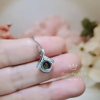 2.2 CT Green Peridot Necklace Gemstone Knot Pendant - Simple Bowknot Lab Created Deep Green Gemstone 18k @ Sterling Silver Minimalist 058