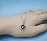 Orange Spessartite Garnet Necklace Tangerine Sapphire pendant - Oval cut Halo Pendant - 18KGP @ Sterling Silver 1110
