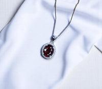 Orange Spessartite Garnet Necklace Tangerine Sapphire pendant - Oval cut Halo Pendant - 18KGP @ Sterling Silver 1110