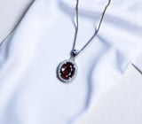 Orange Spessartite Garnet Necklace Tangerine Sapphire pendant - Oval cut Halo Pendant - 18KGP @ Sterling Silver 1110