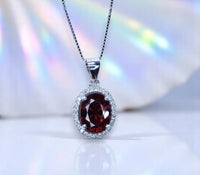 Orange Spessartite Garnet Necklace Tangerine Sapphire pendant - Oval cut Halo Pendant - 18KGP @ Sterling Silver 1110