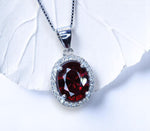 Orange Spessartite Garnet Necklace Tangerine Sapphire pendant - Oval cut Halo Pendant - 18KGP @ Sterling Silver 1110