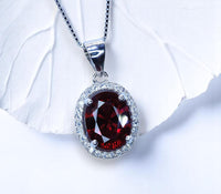 Orange Spessartite Garnet Necklace Tangerine Sapphire pendant - Oval cut Halo Pendant - 18KGP @ Sterling Silver 1110