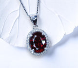 Orange Spessartite Garnet Necklace Tangerine Sapphire pendant - Oval cut Halo Pendant - 18KGP @ Sterling Silver 1110