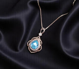 Sky Blue Aquamarine Necklace - Rose Gold Coated sterling Silver Flower Teardrop Large Aquamarine Pendant #639