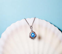 Deep Swiss Blue Topaz Necklace - Rose Gold Coated Sterling Silver Flower Teardrop Large 3ct blue topaz Pendant #1119