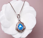 Deep Swiss Blue Topaz Necklace - Rose Gold Coated Sterling Silver Flower Teardrop Large 3ct blue topaz Pendant #1119