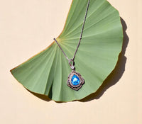 Deep Swiss Blue Topaz Necklace - Rose Gold Coated Sterling Silver Flower Teardrop Large 3ct blue topaz Pendant #1119