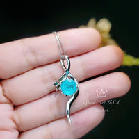Paraiba Necklace Sterling Silver Bow Swirl Infinity White Gold plated Blue Paraiba Pendant Jewelry #940