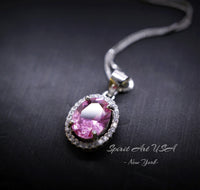Pink Tourmaline Necklace Sterling Silver , White gold plated Halo Gemstone Stone Solitaire Pink Tourmaline Jewelry #195