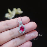 Ruby Necklace - Double Halo Ruby Pendant - 18KGP @ Sterling Silver - July Birthstone - 2.3 CT Red Ruby Jewelry #407