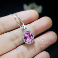 Pink Tourmaline Necklace Sterling Silver , White gold plated Halo Gemstone Stone Solitaire Pink Tourmaline Jewelry #195