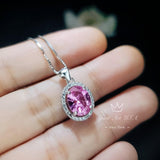 Pink Tourmaline Necklace Sterling Silver , White gold plated Halo Gemstone Stone Solitaire Pink Tourmaline Jewelry #195