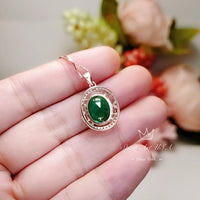 Rose Gold Coated Sterling Silver Oval Cut Green Emerald Pendant - 4.7 CT Large Emerald Necklace #629