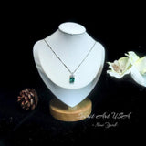Green Paraiba Tourmaline Necklace - Three Leaf Flower Style - Square Paraiba Pendant - 18kgp @ Sterling Silver #949