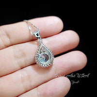 8mm Round Aquamarine Necklace Sterling Silver 2ct Teardrop Style White Gold plated March Birthstone #335